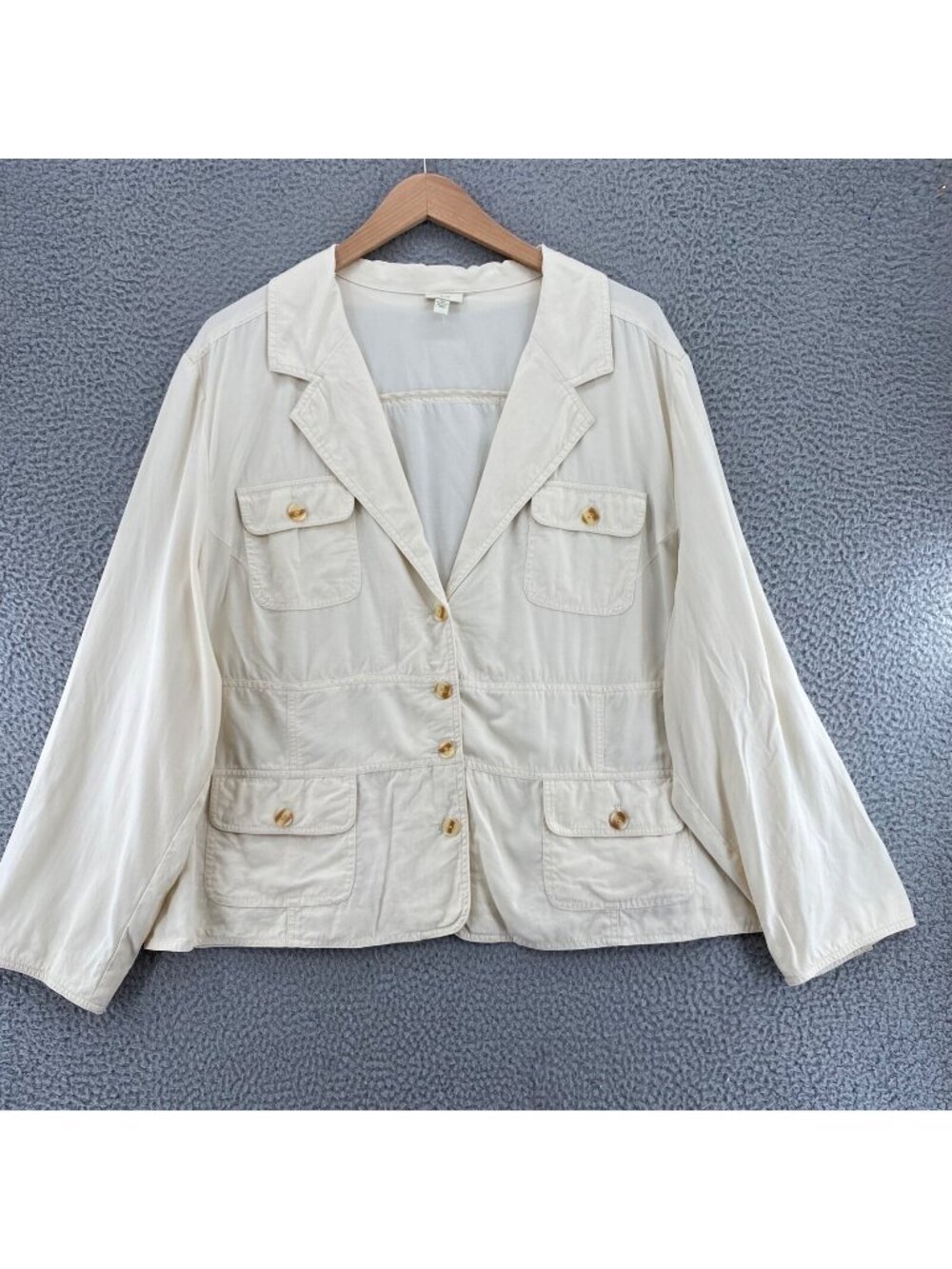 J Jill Jacket Women 4X Ivory Cotton Bamboo Blend Button Up Notch Lapel Pockets